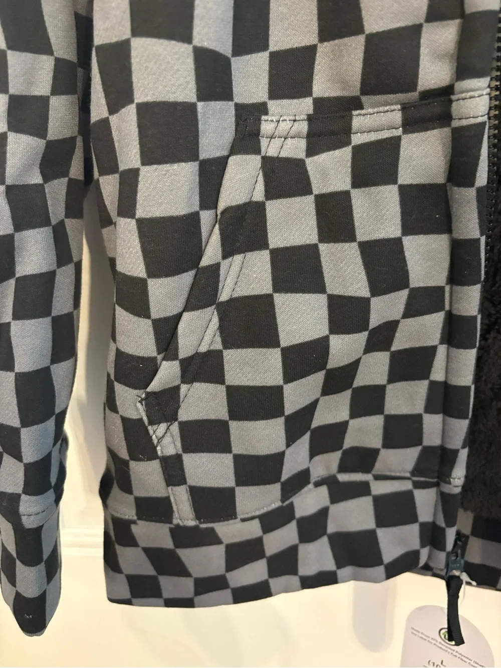 Black and Gray Checkerboard Zip Hoodie, aligned with fleece NWT BOYS L